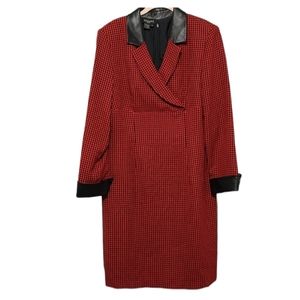 Red & Black Houndstooth Due per Due Veste Dress w Faux Leather Trim sz 14
